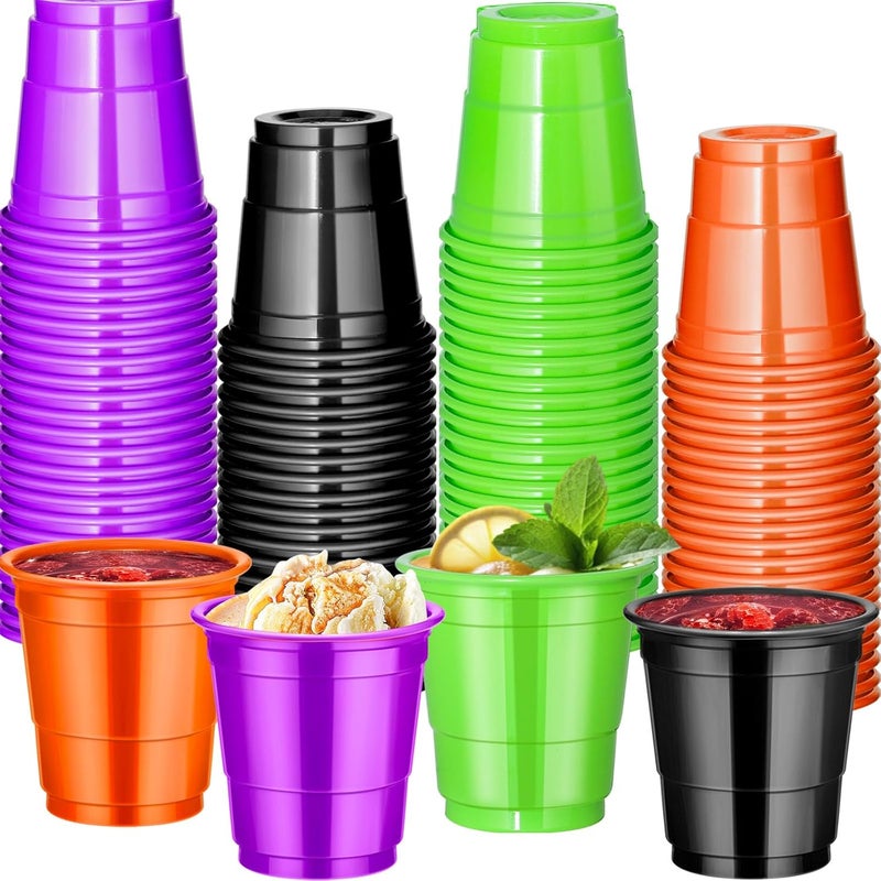 cssopenss 120 Pcs 2 oz Halloween Shot Cups halloween Plastic Shot Glasses Assorted Color shot Glasses Disposable for Drinking, Tasting Halloween Party Supplies - Image 1